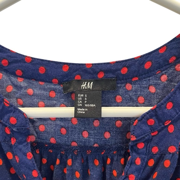 H&M Womens S Polka Dot Blouse Buttons Pocket Red Blue - Picture 5 of 7
